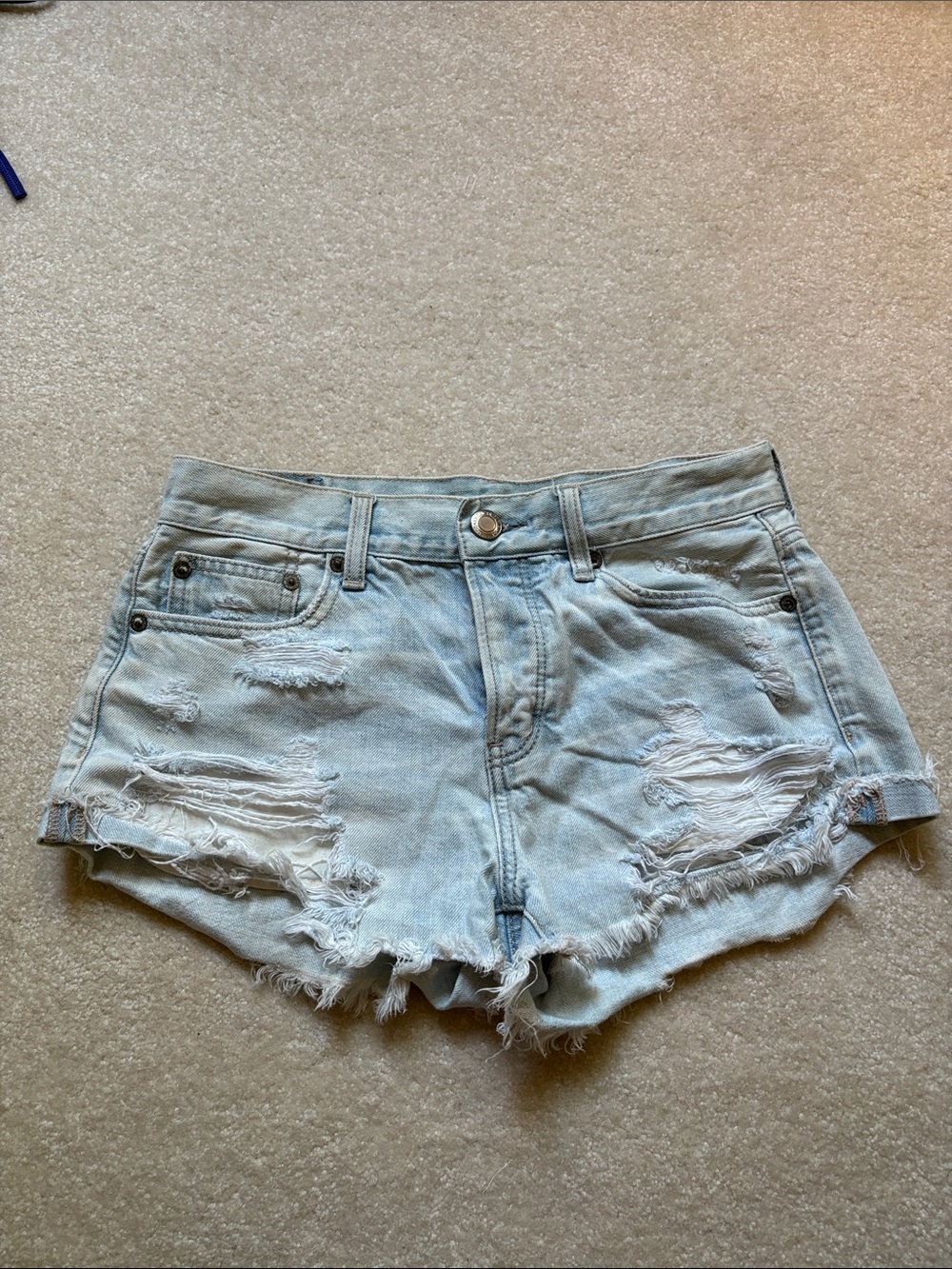 American Eagle Outfitters Light Blue Distressed Denim Shorts